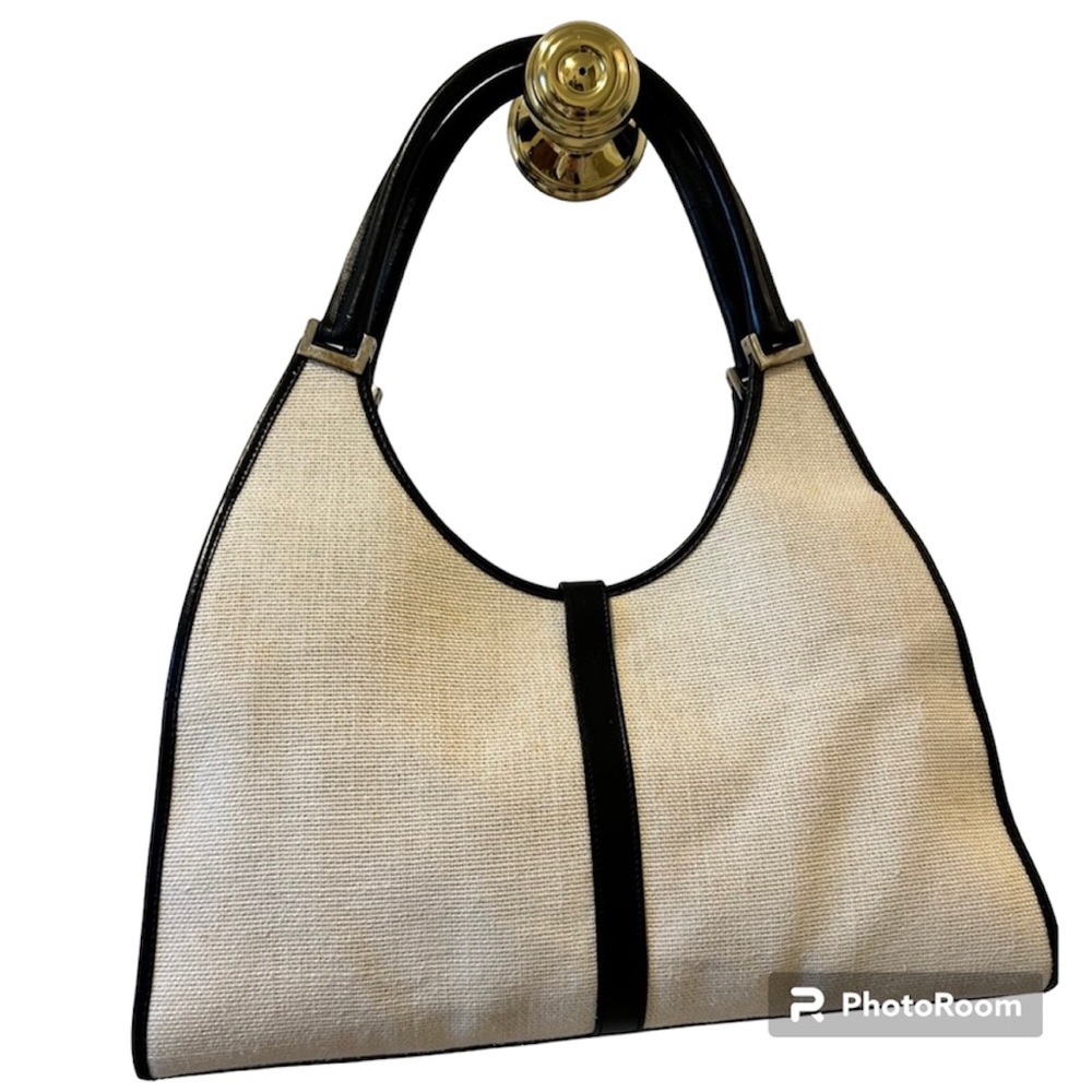 Gucci Jackie O Cream Canvas & Leather Shoulder Tote Bag